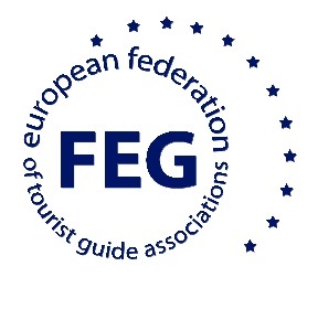 Logo of FEG with text: European Federation of Tourist Guides Associations
